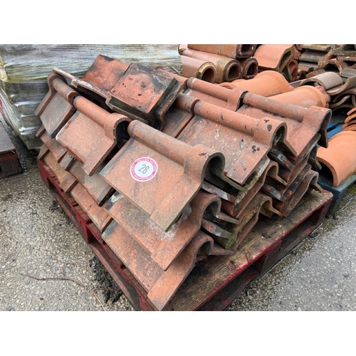 28 - Approx. x38 red ridge roll top roof tiles, each measures approx. 36cm l