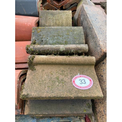 33 - Approx. x9 stone roll top roof tiles, sizes and angles may vary