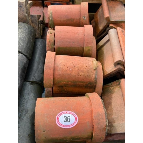 36 - Approx. x12 half-round terracotta roof tiles, measures 33cm l