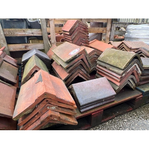 38 - Approx. x50 mixed ridge tiles inc. blue, salt glazed and terracotta, various sizes and styles