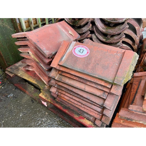 43 - Approx. x30 terracotta ridge tiles, sizes vary, approx. 38cm l