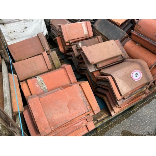 48 - Pallet of approx. x50 mixed ridge tiles inc. terracotta and salt glazed, sizes and angles vary