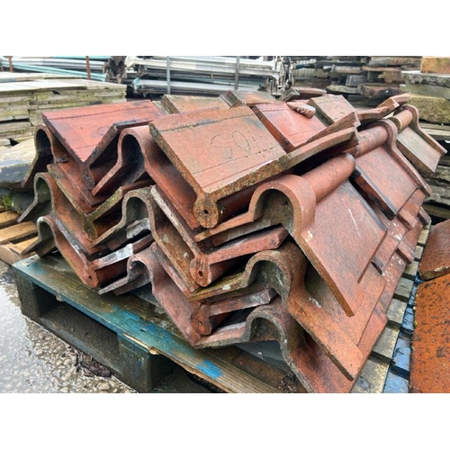 5 - Pallet of approx. x50 roll-top red ridge roof tiles, each measures 14