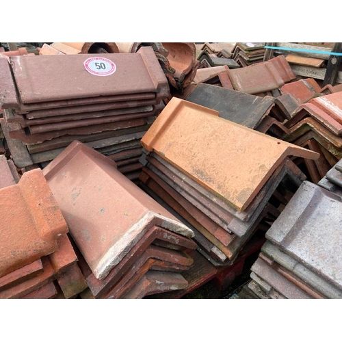 50 - Approx. x35 mixed salt glazed and terracotta ridge tiles, sizes and angles may vary