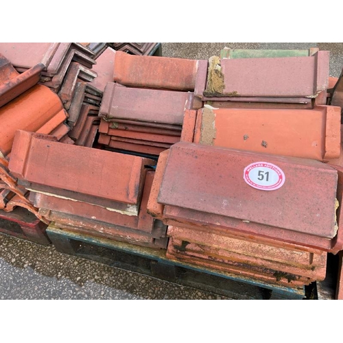 51 - Pallet of approx. x50 terracotta ridge tiles, sizes and angles may vary