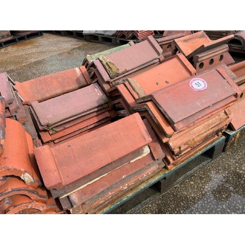 51 - Pallet of approx. x50 terracotta ridge tiles, sizes and angles may vary