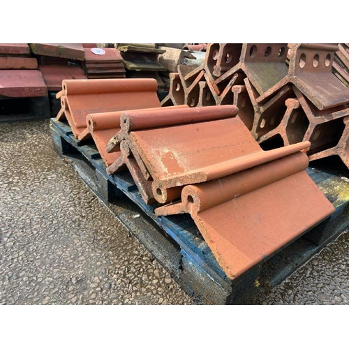 53 - X7 terracotta roll top ridge tiles, measures approx. 45cm l