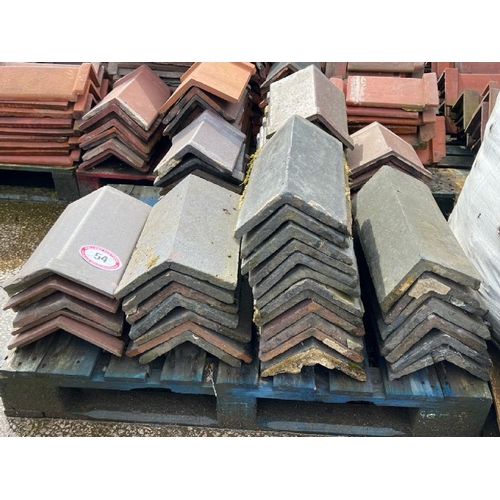 54 - Pallet of approx. x50 mixed blue and salt glazed ridge tiles, sizes and angles vary.