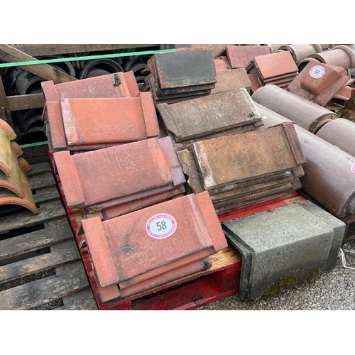 58 - Pallet of approx. x40 assorted ridge tiles, sizes and angles vary