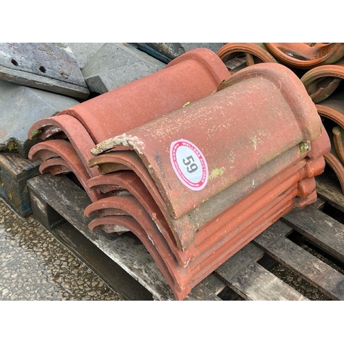 59 - X8 Red ridge roof tiles, measures 48cm l