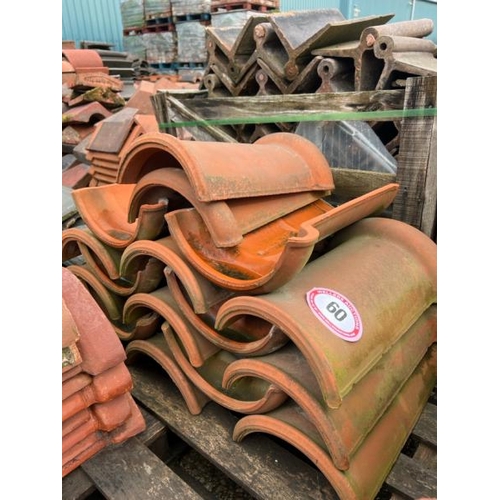 60 - X15 terracotta half round ridge tiles, measures approx. 46cm l