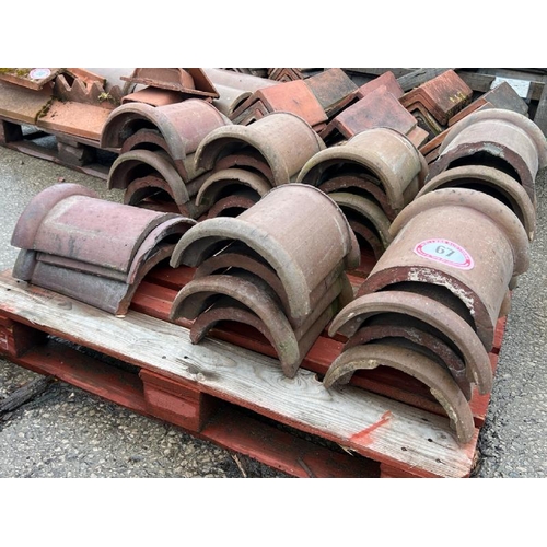 67 - Approx. x25 salt glazed half round roof tiles, measures approx. 33cm l