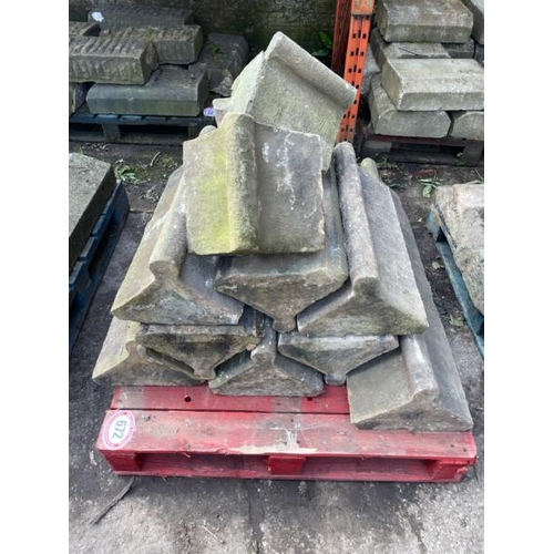 672 - x8 roll top stone copings, each approx. 63cm long