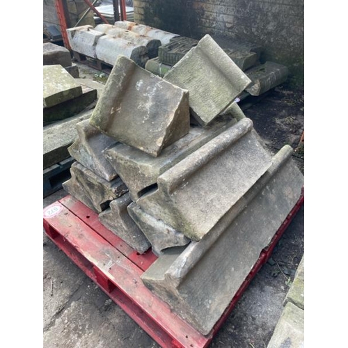 672 - x8 roll top stone copings, each approx. 63cm long