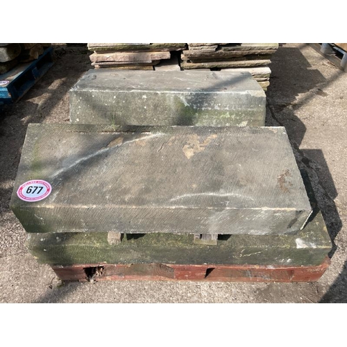 677 - x4 pieces of stone coping, largest 101cm long