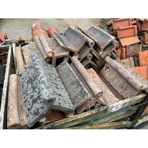 70 - Crate of approx. x50 roll top roof tiles, measures 43cm l