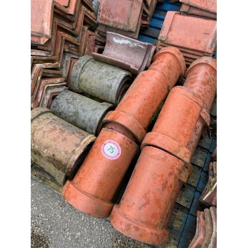 75 - Pallet of approx. x60 assorted terracotta and blue half round and ridge roof tiles, sizes and angles... 