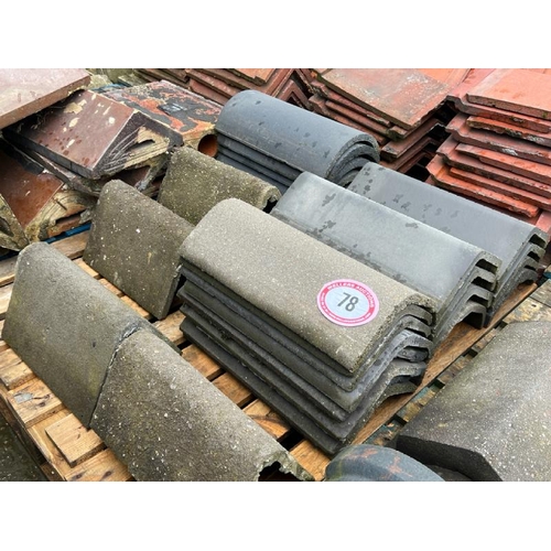 78 - Pallet of approx. x20 assorted roof tiles, blue half round and ridge tiles, sizes and angles vary