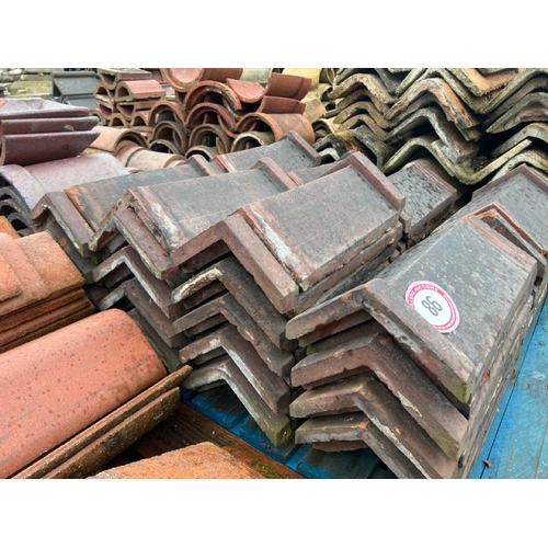 86 - Pallet of approx. x60 red ridge roof tiles, each measures approx. 46cm l