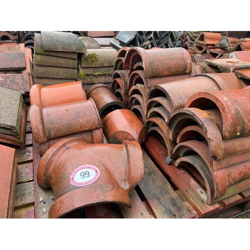 99 - Pallet of approx. x25 half round terracotta ridge tiles, various sizes and styles