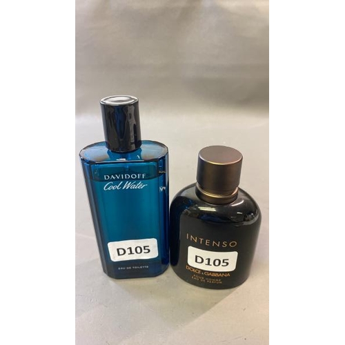 9536 - DAVIDDOFF COOL WATER 125ML + DOLCE GABBANA INTENSO EAU DE TOILETTE 125ML -PARTIALLY  USED