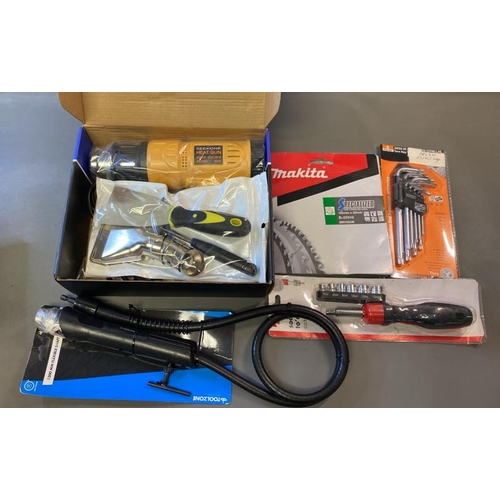 9549 - 5 TOOLS INC. SEEKONE HEAT GUN+ MAKITA CORDLESS SAWS+ SOCKET SET+ TORX KEY SET + 1200MM FLEXIBLE SHAF... 