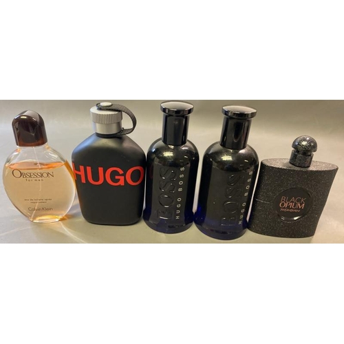 9600 - X5 PERFUMES INC. OBSSESSION FOR MEN 125ML + HUGO 200ML + HUGO BOSS 200ML 2X + YVES SAINT LAURENT BLA... 