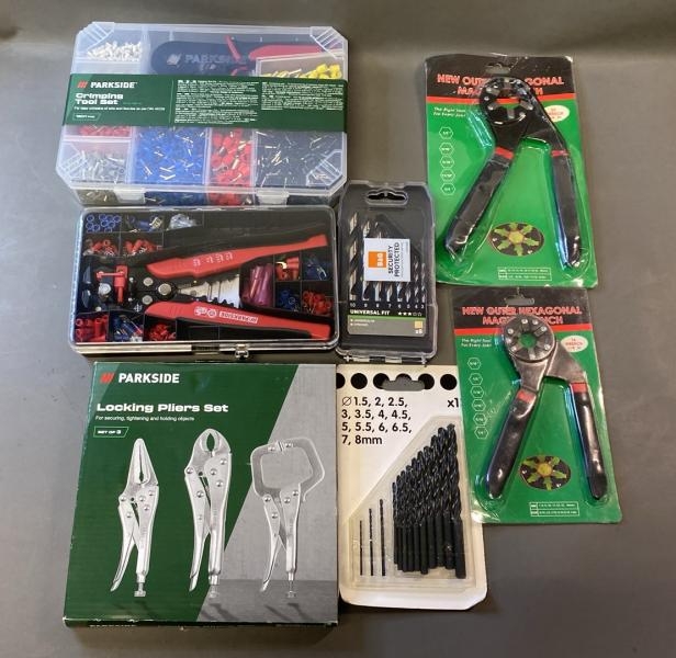 PARKSIDE CRIMPING TOOL SET + B&Q 8 TWIST DRILL BIT + NEW OUTER