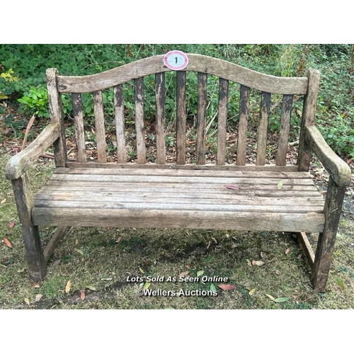 1 - Teak garden bench, 85cm (h) x 120cm (w) x 48cm (d) / Please bring equipment and labour to assist wit... 