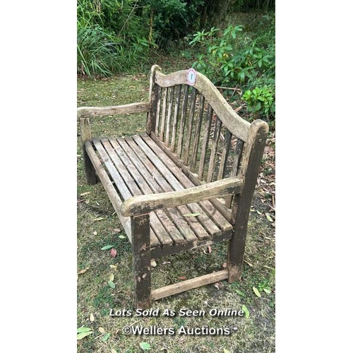 1 - Teak garden bench, 85cm (h) x 120cm (w) x 48cm (d) / Please bring equipment and labour to assist wit... 