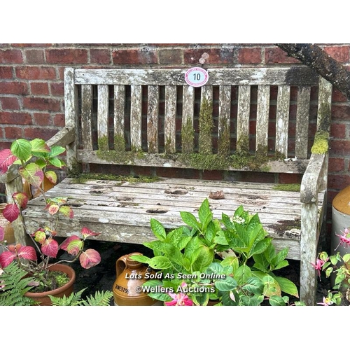 10 - Teak garden bench, 91cm (h) x 120cm (w) x 60cm (d) / Please bring equipment and labour to assist wit... 