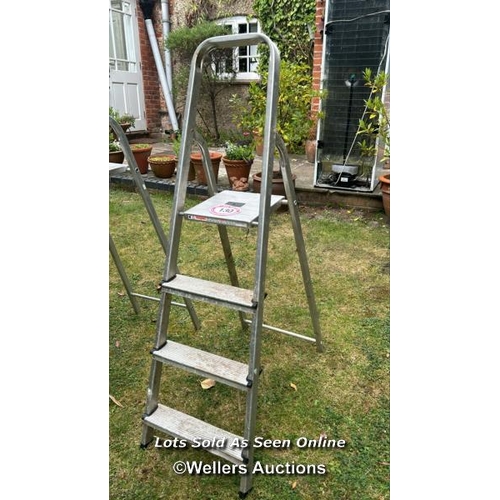 130 - 4 rung aluminium step ladder / Please bring equipment and labour to assist with removal of all lots.... 