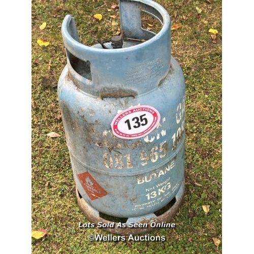 135 - 13kg gas bottle / Please bring equipment and labour to assist with removal of all lots. All lots are... 