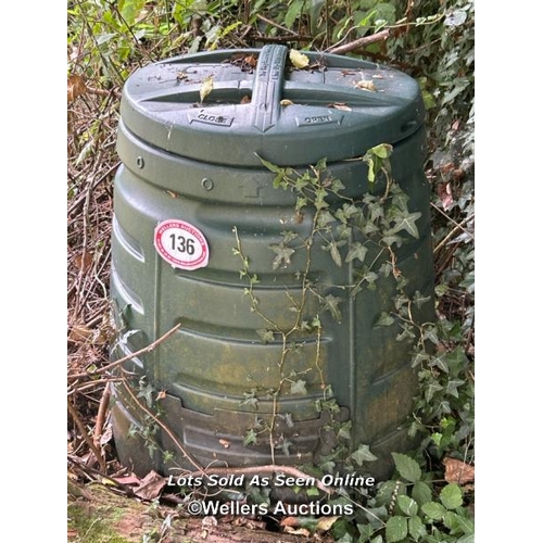 136 - Compost bin, 80cm (h) / Please bring equipment and labour to assist with removal of all lots. All lo... 