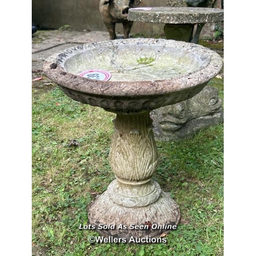 139 - Reconstituted stone birdbath, 46cm (h) x 41cm (w) / Please bring equipment and labour to assist with... 