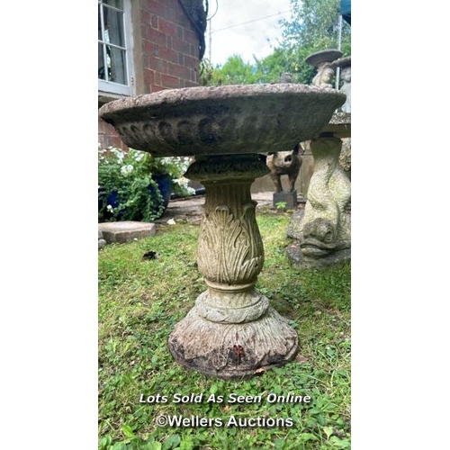 139 - Reconstituted stone birdbath, 46cm (h) x 41cm (w) / Please bring equipment and labour to assist with... 