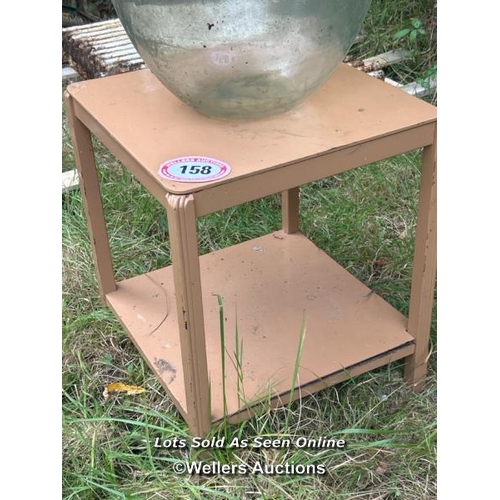 158 - Two tier painted wooden table, 61cm (h) x 50cm sq / Please bring equipment and labour to assist with... 