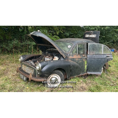 159 - Morris Minor 1000, non-runner, reg: WOR 181, original mileage indicates 15,559, car no. MYAS3 750442... 