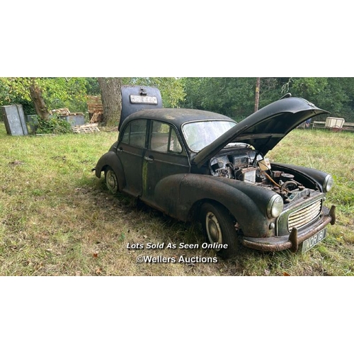 159 - Morris Minor 1000, non-runner, reg: WOR 181, original mileage indicates 15,559, car no. MYAS3 750442... 