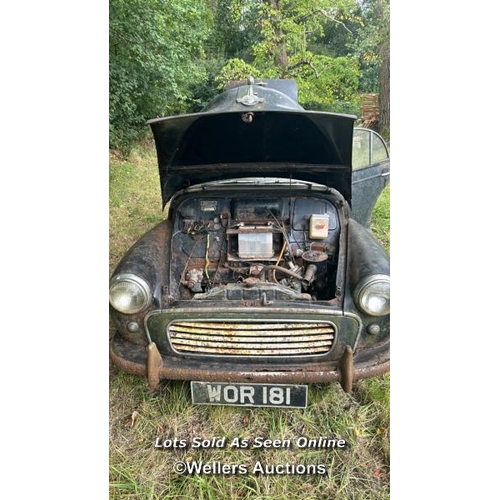 159 - Morris Minor 1000, non-runner, reg: WOR 181, original mileage indicates 15,559, car no. MYAS3 750442... 