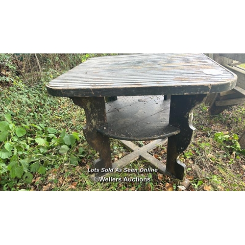 161 - Wooden garden table, 73cm (h) x 90cm sq. / Please bring equipment and labour to assist with removal ... 