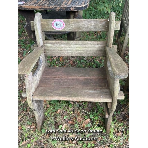 162 - Rustic elm garden armchair, 82cm (h) x 69cm (w) x 42cm (d) / Please bring equipment and labour to as... 