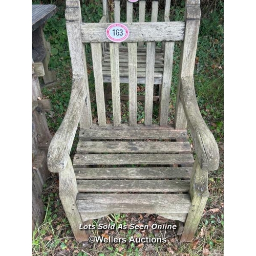 163 - Rustic elm garden armchair, 100cm (h) x 60cm (w) x 51cm (d)  / Please bring equipment and labour to ... 