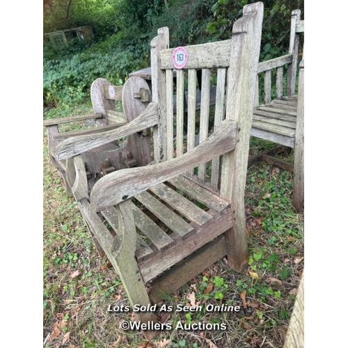 163 - Rustic elm garden armchair, 100cm (h) x 60cm (w) x 51cm (d)  / Please bring equipment and labour to ... 