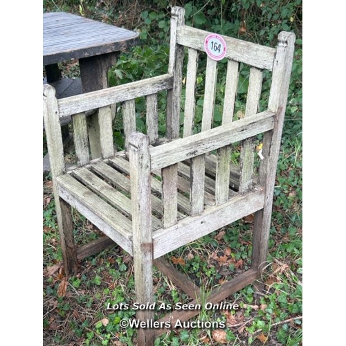 164 - Rustic elm garden armchair, 93cm (h) x 54cm (w) x 54cm (d)  / Please bring equipment and labour to a... 