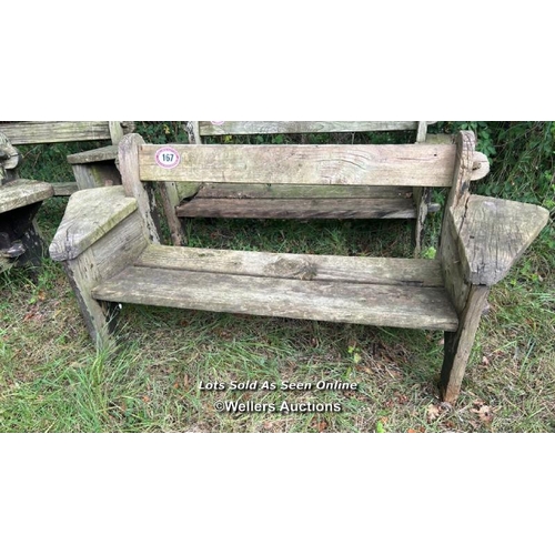 167 - Rustic elm garden bench, 74cm (h) x 180cm (w) x 62cm (d) / Please bring equipment and labour to assi... 