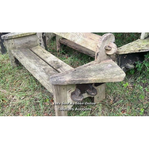 167 - Rustic elm garden bench, 74cm (h) x 180cm (w) x 62cm (d) / Please bring equipment and labour to assi... 