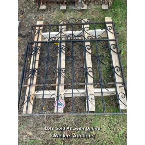 169 - Pair of cast and wrought iron garden gates, 95cm (h) x 108cm (w) / Please bring equipment and labour... 