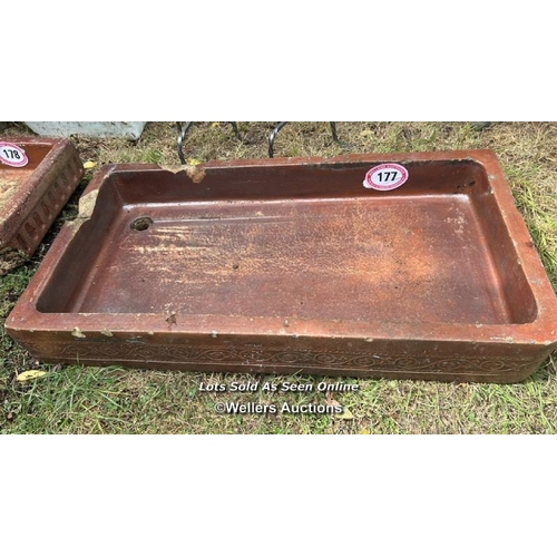 177 - Large salt glazed sink, 15cm (h) x 106cm (w) x 56cm (d) / Please bring equipment and labour to assis... 