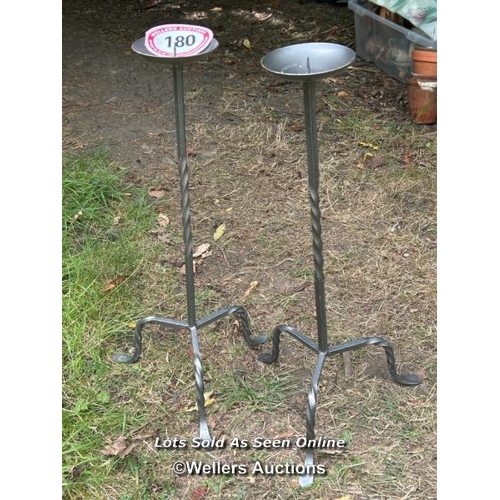 180 - Pair of wrought iron candle holders, 69cm (h) / Please bring equipment and labour to assist with rem... 